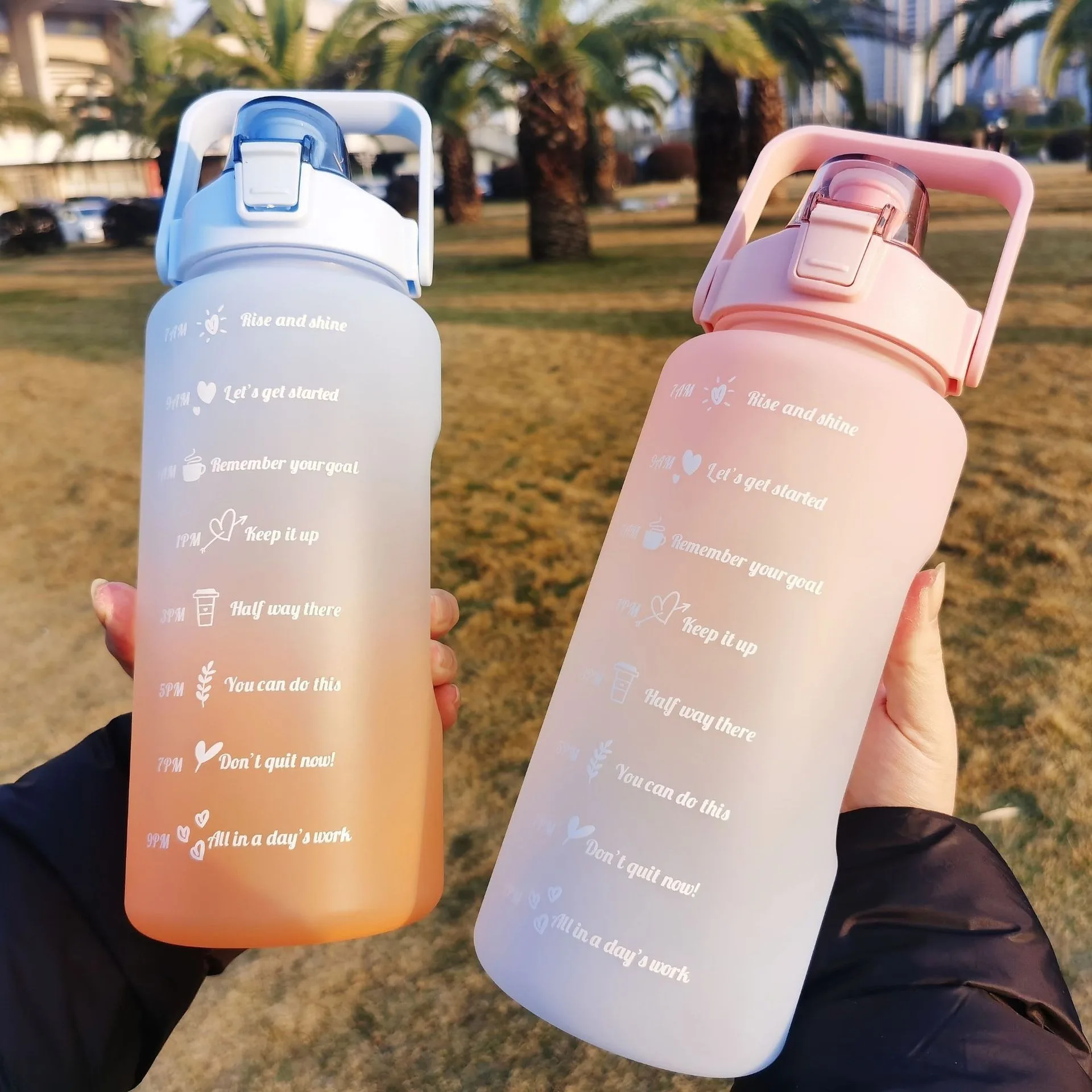 Direct Sales 2L Large Capacity Water Bottle Portable Frosted Cup With Cute Stickers Summer Cup With Straw for Outdoor Sports