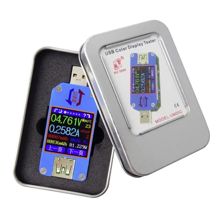 UM25 USB 2.0 Type- C Color LCD Tester voltage current meter Voltmeter ammeter battery charge measure cable resistance