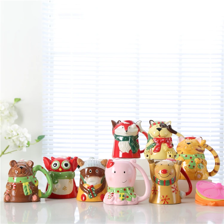 Fashion Design Modern Milk Tea Mug Cup Cute 3D Cartoon Shape  Animal Ceramic Children Mugs With Silicone Lid