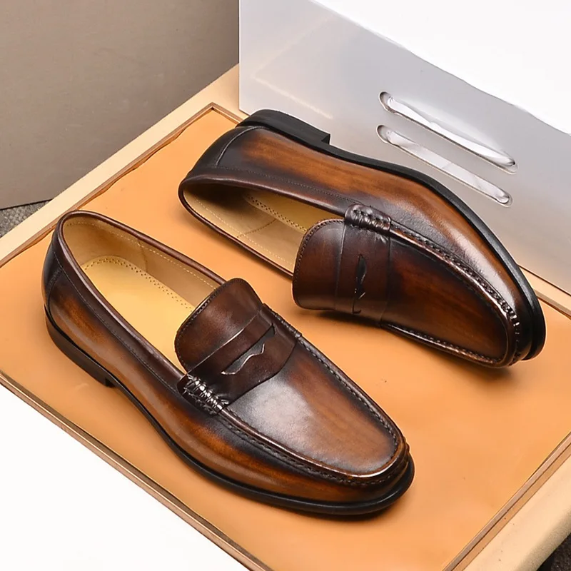 custom logo plus size cow genuine leather soft formal business office footwear oxfords dress shoes men