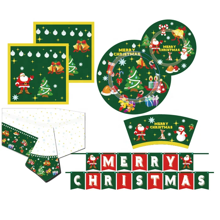 Christmas Theme Party Supplies Tableware Set Serves 16, 114 Piece Perfect For Christmas & New Year