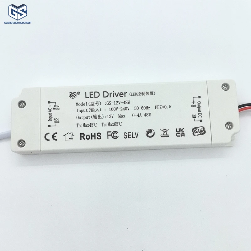 Sufficient Power 48W 12V/24V LED Strips Lighting Driver Switching Power Supply for Bathroom Mirror/ Mirror Cabinet