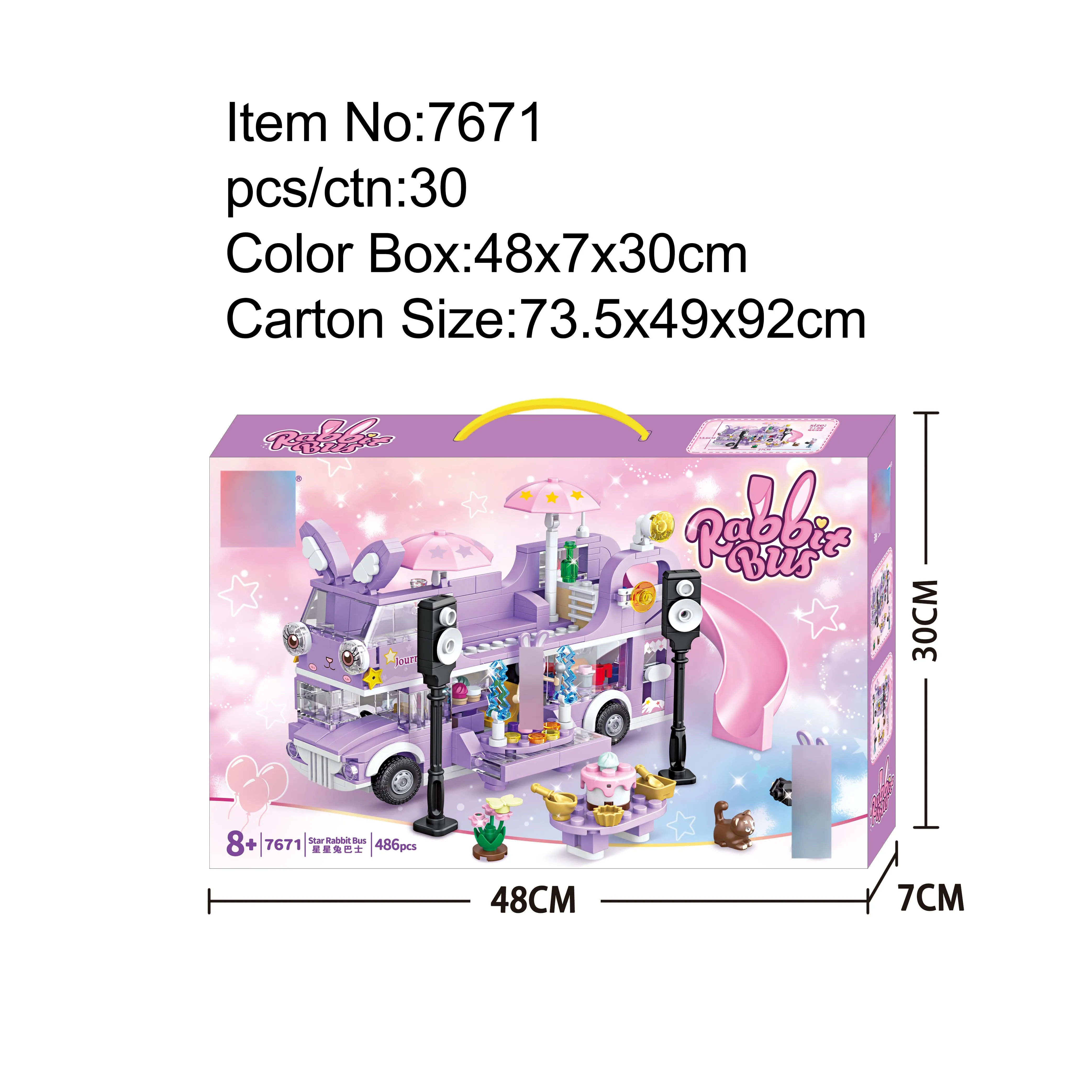 Wholesale 486pcs Pretend Play Dollhouse Purple Bus Dancing Rabbit Toys For Girls Diy Model Building Block Children Gift