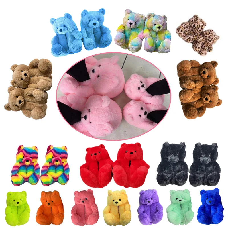 
Teddy bear slippers 2021 new arrivals fuzzy teddy Wholesale Plush New Style Slippers House Teddy Bear Slippers for Women Girls 