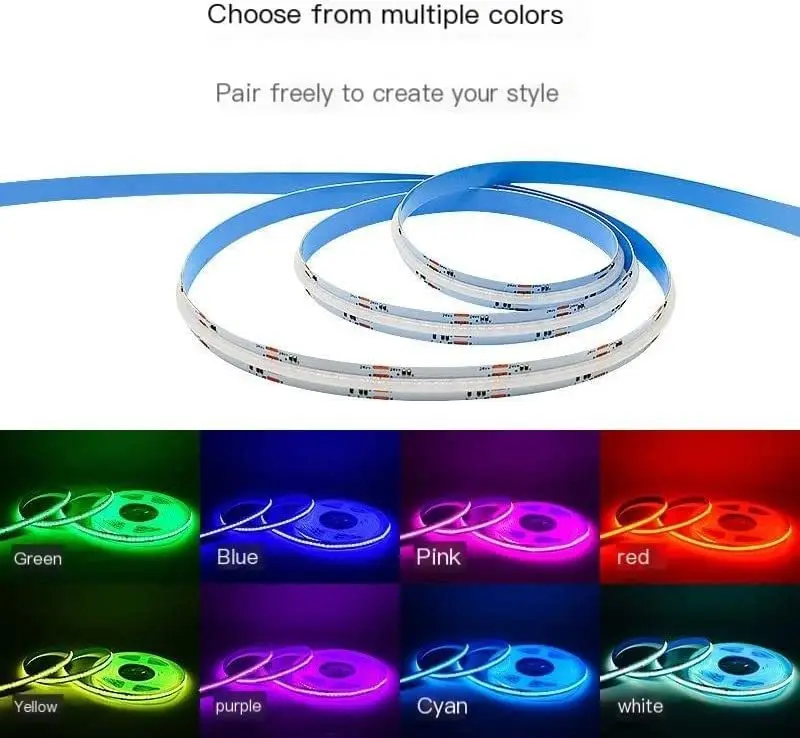 Dot Free 12mm ip 20 DC 24V Flexible COB Strip Light rgbw rgb rgbcct COB LED Strip 840leds/m