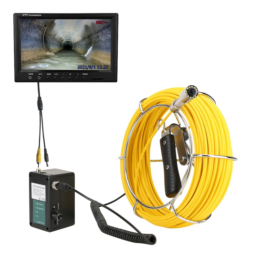 9 Inch 50M Cable with Meter Counter Sewer Pipe Inspection Camera Drain Sewer Pipeline Industrial Endoscope DVR Video Recording