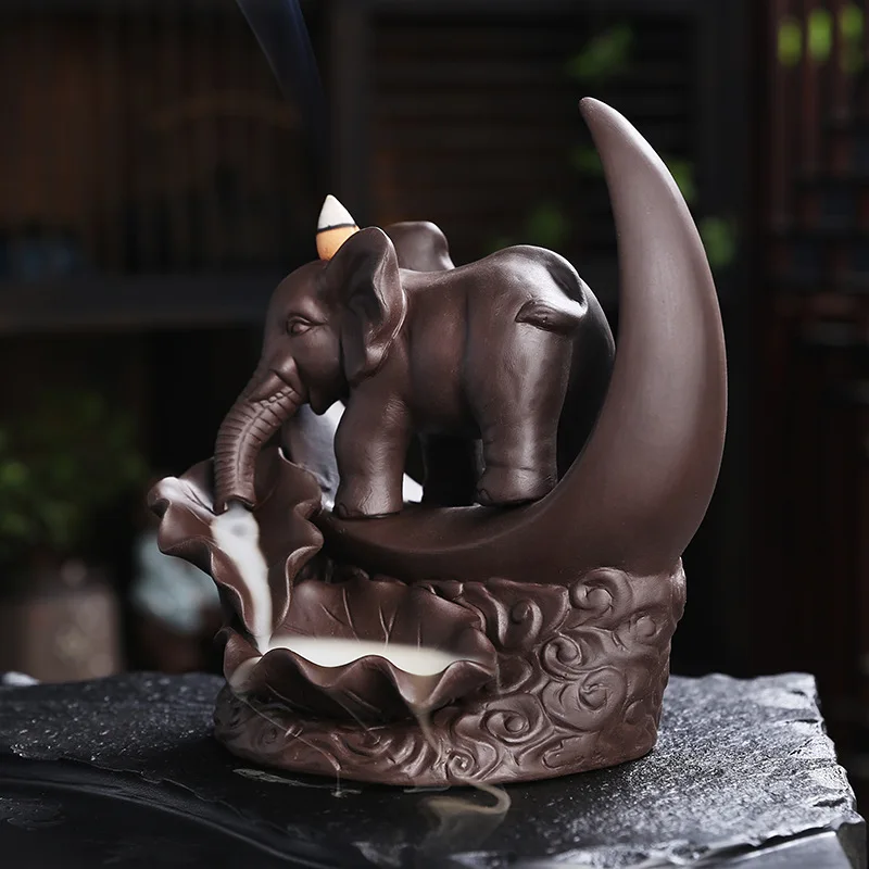 Original Zisha Sandalwood Burner Creative Crescent Elephant Home Tea Room Decoration Backflow Incense Burner