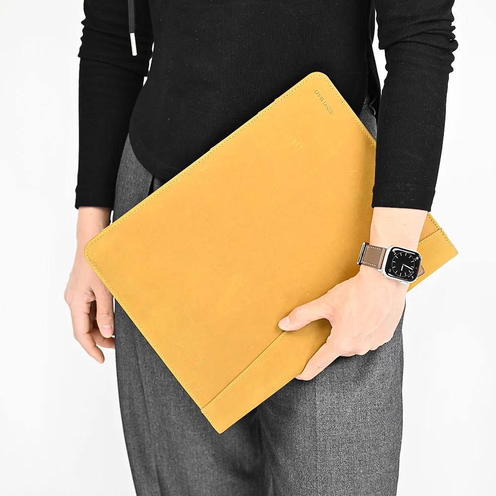 Durable Crazy Horse Real Leather Portfolio A4 Folder Versatile Document Folder with Custom Logo
