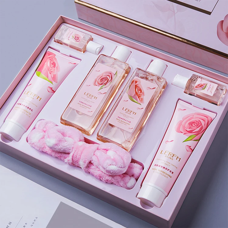  OEM Private Label Moisturizing Body Care Bath Gift Spa Kit Set Lotion Rose Extract Shampoo