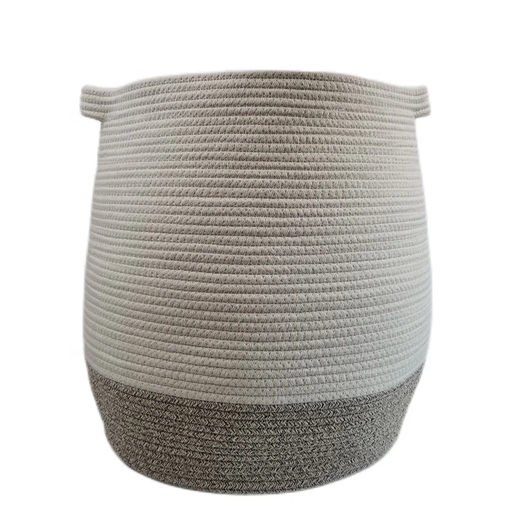 YUJIN X large Sturdy Jute Cotton Rope Belly Basket  Decorative Woven laundry Storage Basket