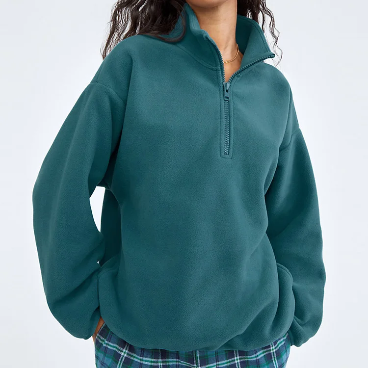 New York Korean Style 100 Cotton  Blank Hoodies Plain No Brand Customize Cotton Womens Oversized Sherpa 1/4 Zip Sweatshirt