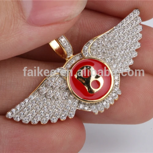 Latest fashion hip hop jewelry 925 sterling silver bird wing diamond pendant