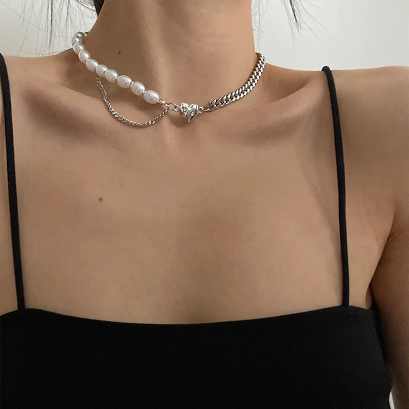 2021 stainless steel necklace accessories fashion love pearl chain stitching female clavicle chain