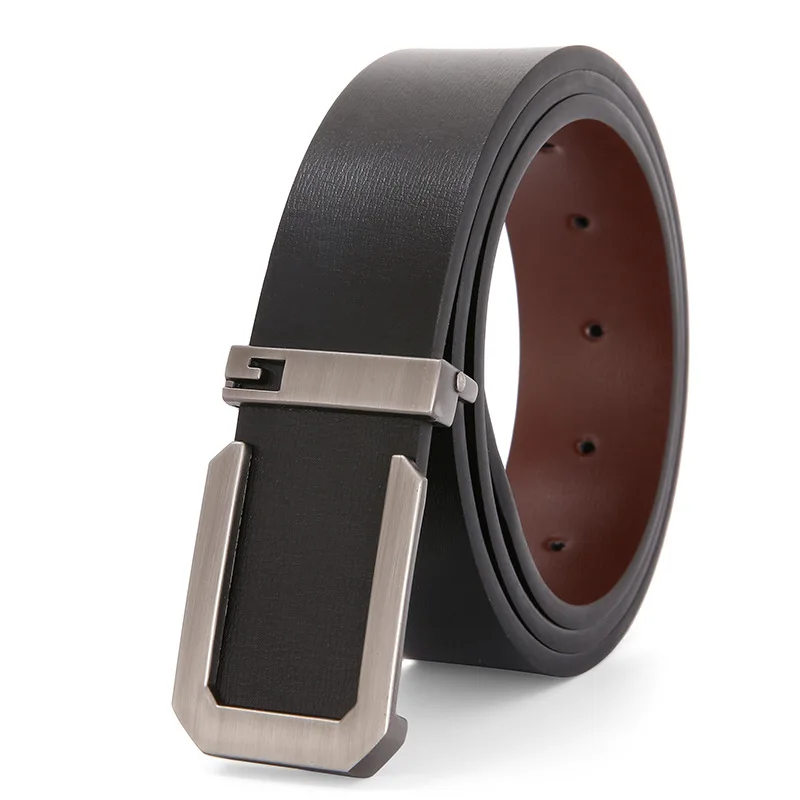 Factory Price Casual Versatile Letter Plate Buckle Double Use Split Leather Belt for Youth Daily Travel