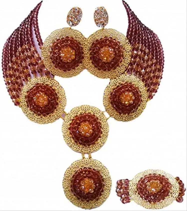 African Beads Jewelry Set Nigerian Wedding Necklace And Earrings For Women