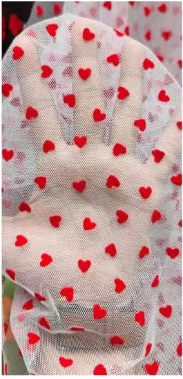 Width 150 cm Polyester Spandex Flock Mesh Lace Fabric Love Shape Veil Tulle Fabric for Women Skirt Wedding Bridal Dress