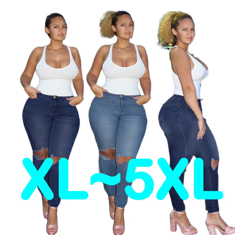 ladies high waisted stretchy Fat Girl Woman Ripped Over Big Size 4XL 5XL 6XL 7XL trousers Women plus size pants & jeans