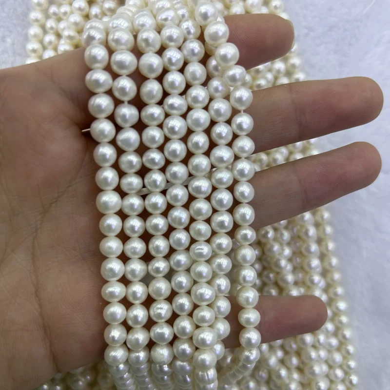 zhiteng 3A grade freshwater near round pearls white 5-5.5mm natural pearl strand high quality jewelry pearl wholesale