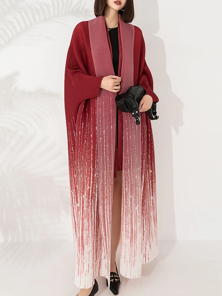 New Design Split Gradient Elegant Scarf Plus Free Size Midi Length Autumn Women Coat