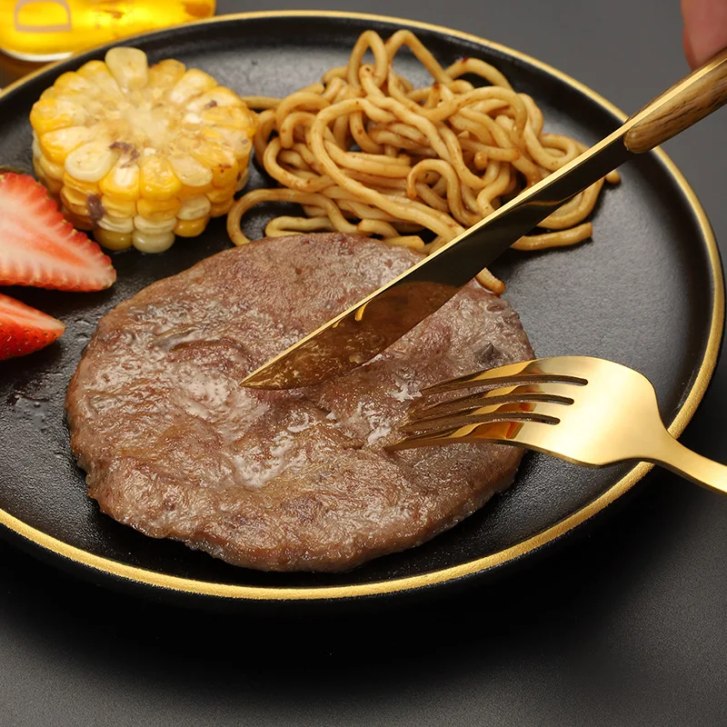 5pcs Stainless Steel Wooden Handle Cutlery Set Dinnerware Clamp Western Tableware Knife Fork Tea Spoon