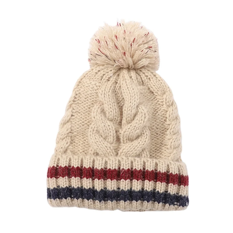 KENSHELLEY 2022 High Quality Winter Soft Yarn Cable Knitted Multi-color Outdoor Ski Warm Beanie Hats With Big Pom Pom and Lining