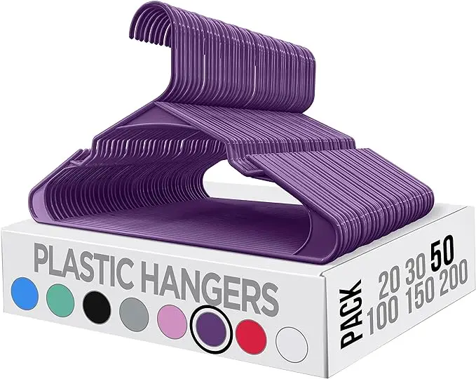 Home Clothes Hangers 50 Pack - Grey Plastic Hangers Space Saving - Durable Coat Hanger with Shoulder Grooves
