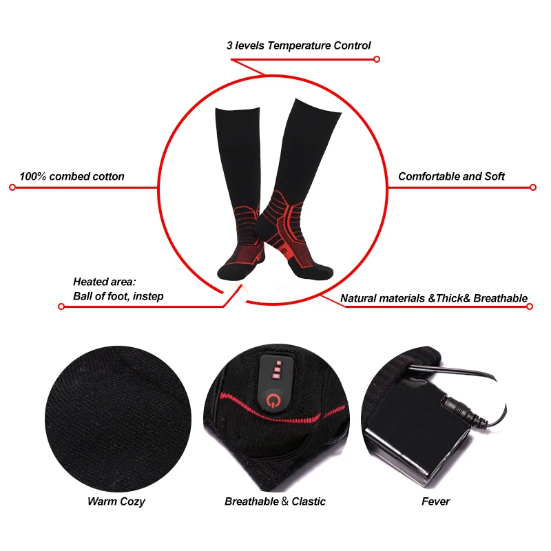 AC Cotton 7.4v 2600mah Smart Li Ion Battery Rechargeable Heated Socks