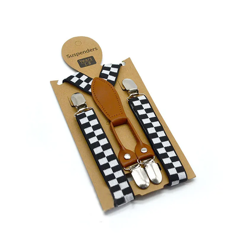 Plaid Fashion Suspenders for Girls 4 Clips Y Shape Baby Boy Suspenders Braces for Kids