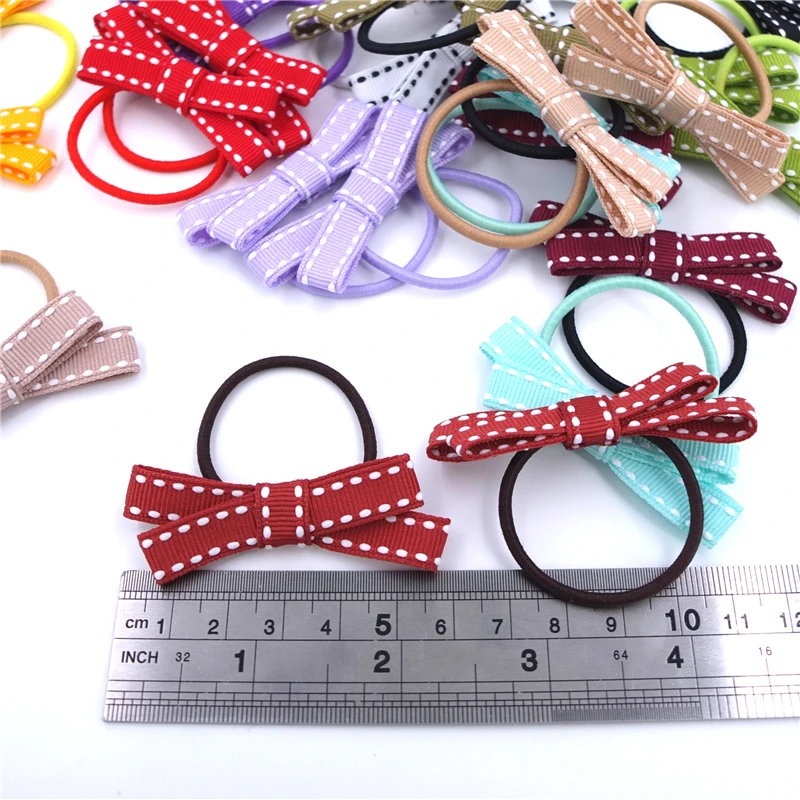 Baby Girls Kids Stitch Ribbon Bow Elastic Hair Bands Ponytail Elalstic Loop Ties Hair Bobble Bow Accessories