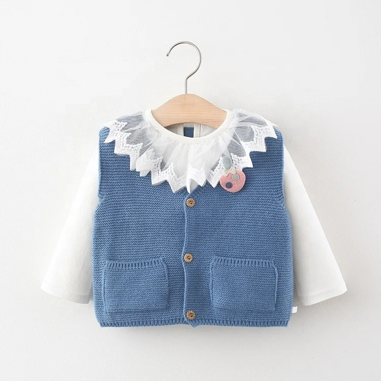 B22171A Knit sweater baby girls sleeveless knit vest and shirt two piece sets