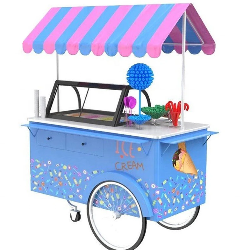 Vending Hot Dog Colorful Stainless Steel Food Tricycles Truck Cart Ice Cream Trailer Street Bike Mobile Kitchen Food Cart