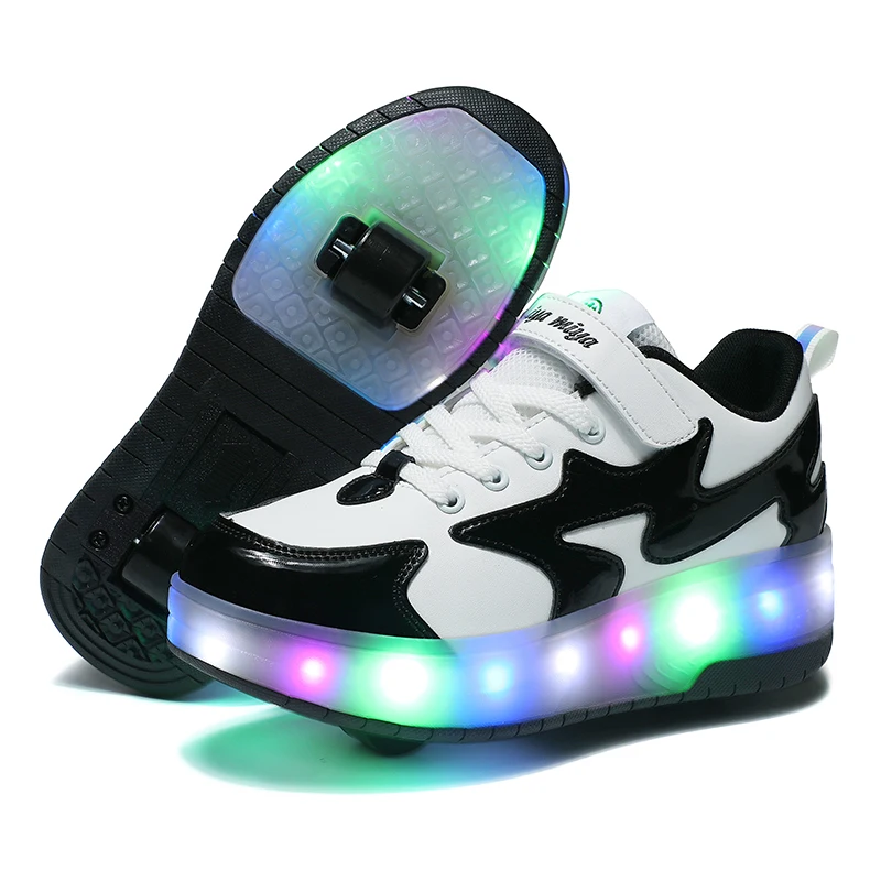 Hot Sale for Schools Girls Boys Roller Shoes Double wheels LED Light USB charging Roller Skating Shoes