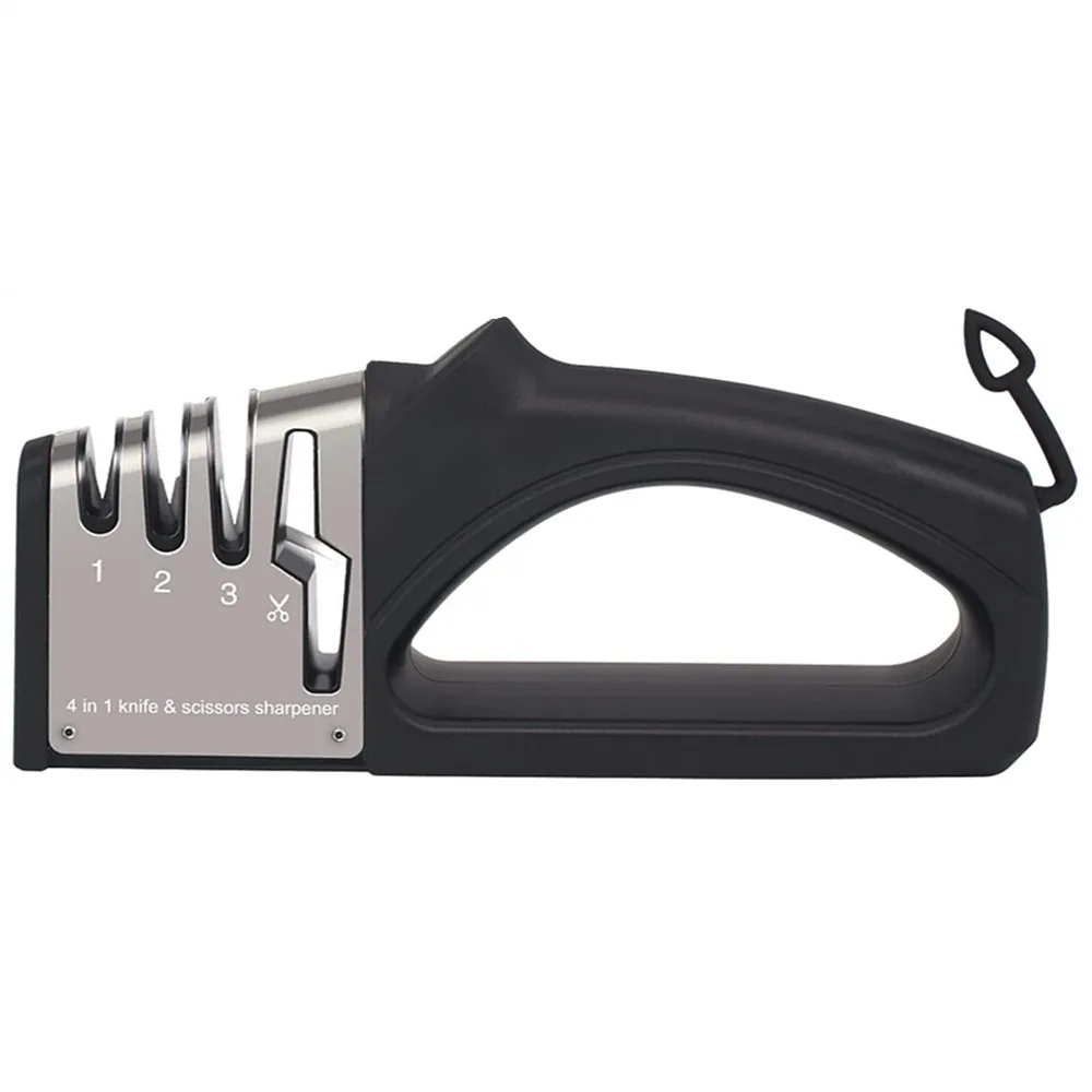 Black 4-in-1 Kitchen Knife Sharpener Scissor Sharpener