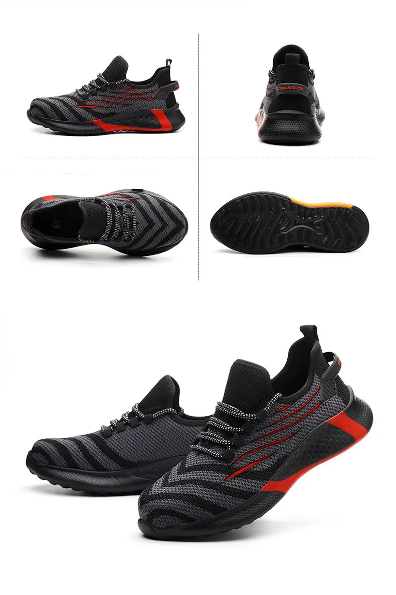 SAFETY Construction Protective Security Work Boots Lightweight Flying Knit Upper Steel Toe Safety Shoes