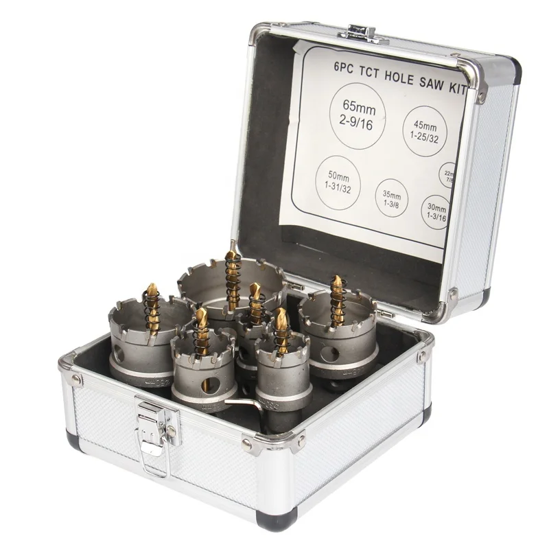 22/30/35/45/50/65mm 6Pcs Cutter Tool Sets TCT Hole Saw Kits Tungsten Carbide Tipped Metal Drill Bits For Thick Stainless Steel