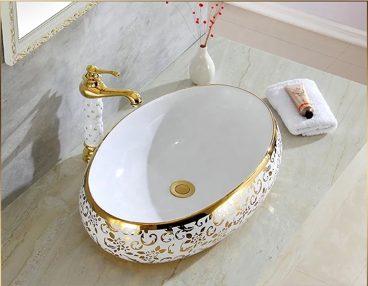 
Luxury design KD-03GBE ceramic electroplated gold color washing hand basin 