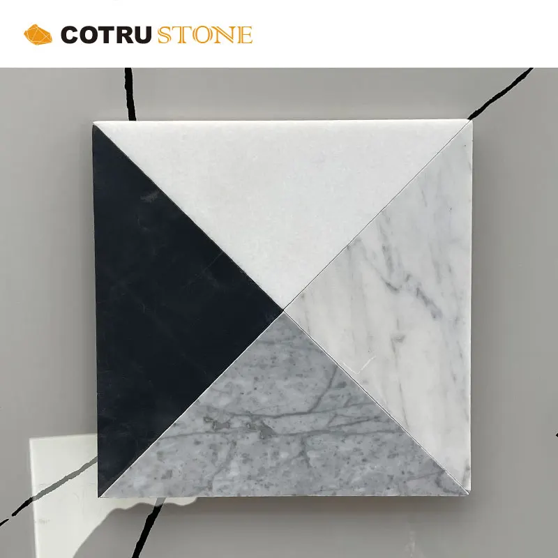 Xiamen stone White and black Mixed Luxury Lobby floor Natural Marble Stripe Mosaic Customized Tiles Price