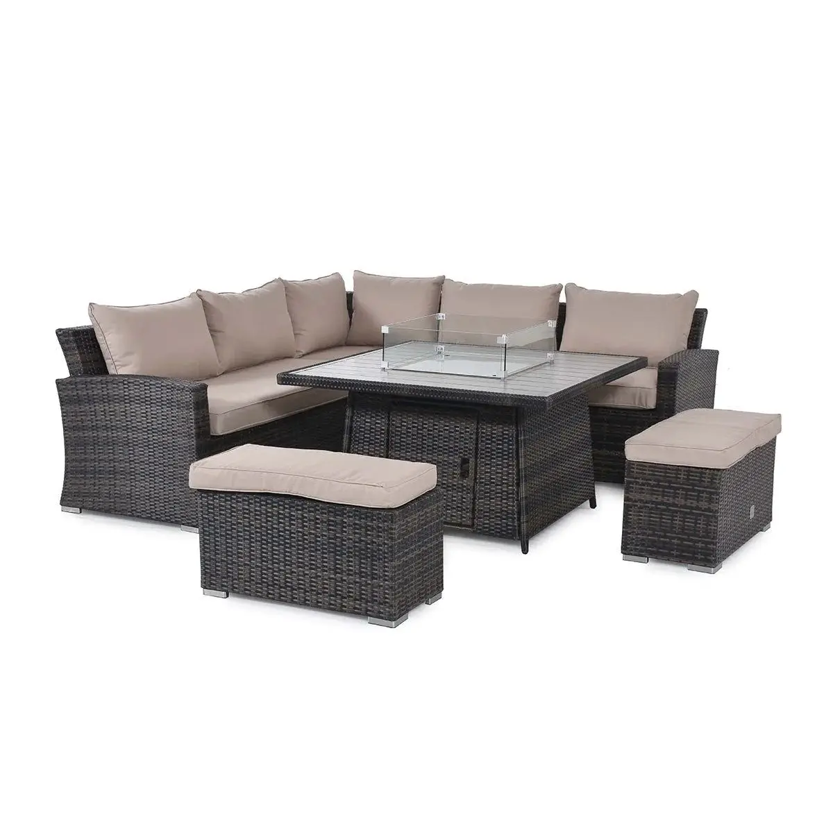 Garden Factory Direct Florida L Shape Corner Sofa Rattan BBQ Furniture Set with Aluminium Barbecue table