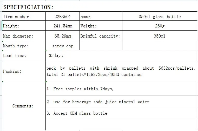 Made in China High Quality 350ml Soda Glass Soda Water Bottle Green and clear Drink Bottle