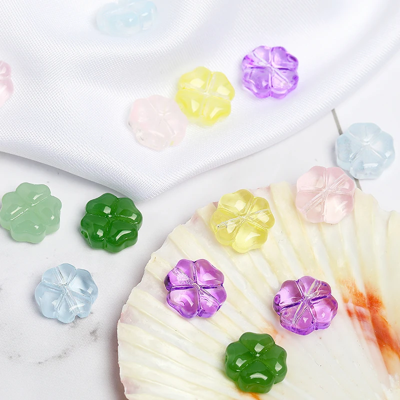 Wholesale 10mm Natural Crystal Magic Lucky Four Leaf Clover Loose Beads For Necklace Accessories Jelly Color Glass String Beads