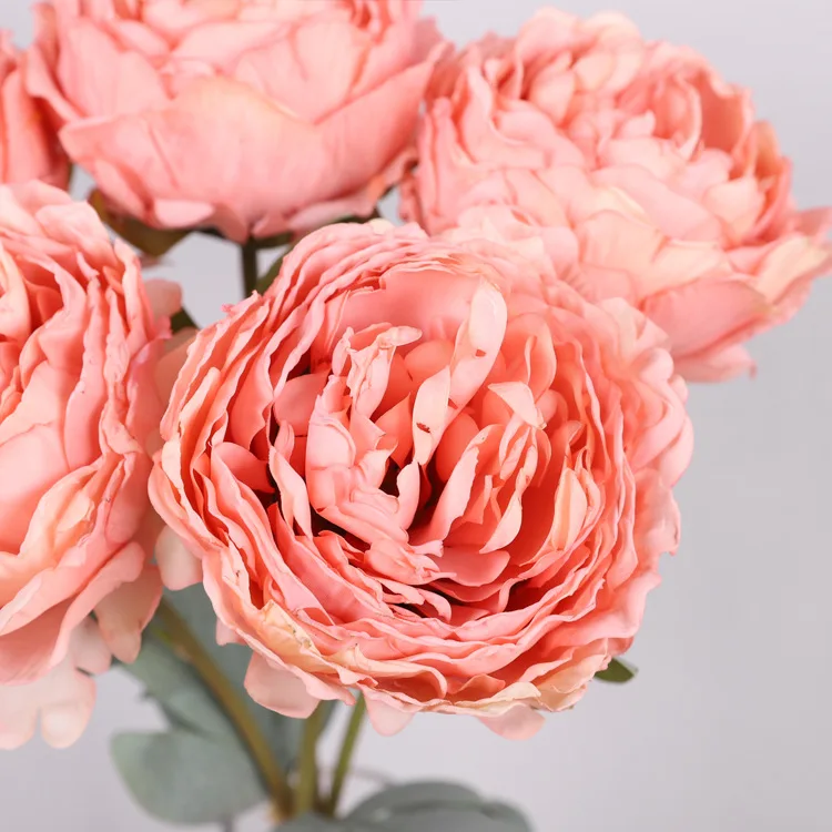 Silk Flower Leaf 1 Bouquet 5 Heads Artificial Peony for  Home Office Wedding Party Festival Bar Decor