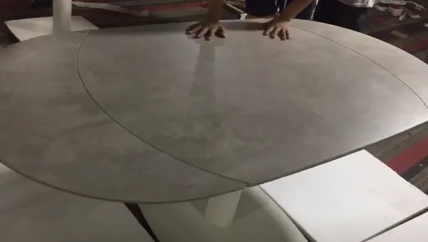 Extendable Ceramic top White Metal Base design furniture dining table with oval laminated swivel top