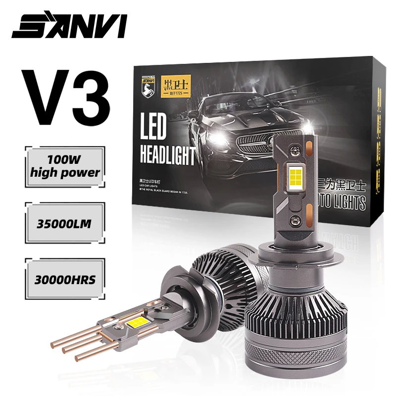 Auto Lighting System V3 200W 6000K H1 H3 H4 H7 H11 Projector Lens 35000LM Larger Led Chips Led Headlight Bulb Car Accessories