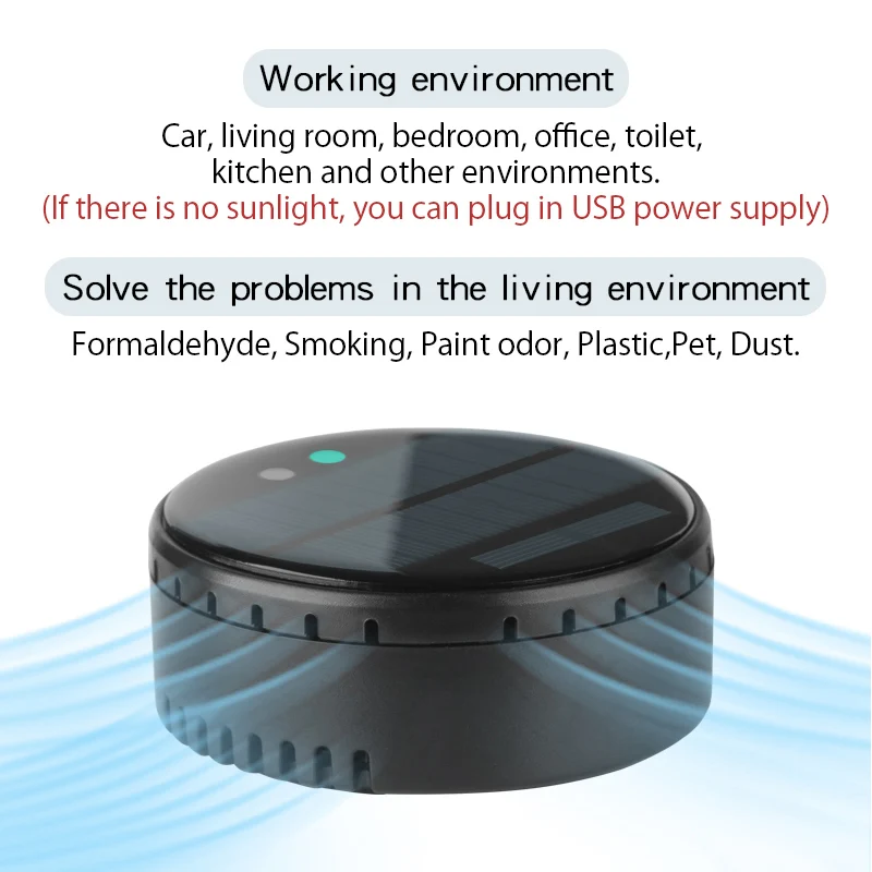 Solar Powered Car Air Purifier Ozone and Negative Ion, Eliminate Odors, Smoke, Formaldehyde for Car, Home, Office, and Travel