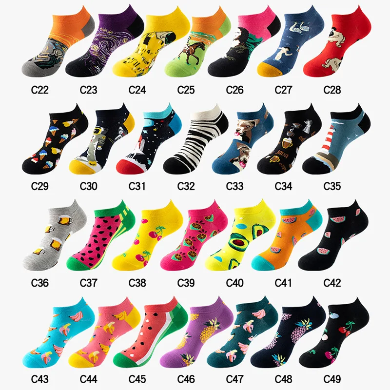100% Organic Cotton Breathable Men Compression Ankle Quick Dry Cartoon Ankle Socks