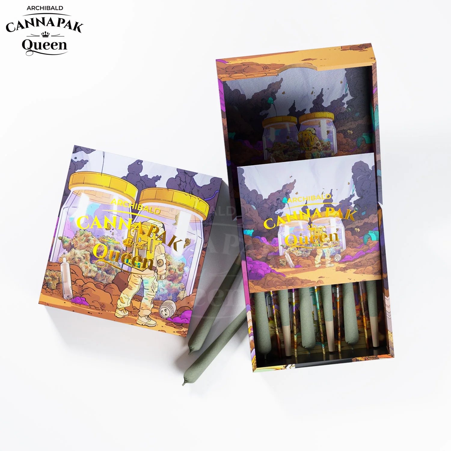 Archibald Professional Design Custom Herb Tobacco Packaging Paper Packaging 77*18*72Mm 6 Pack Cr Flip Pre Roll Packaging Boxes