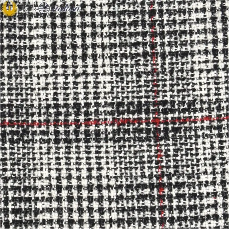 No Moq Black White Red Grid Jacquard Fabric Plaids Polyester Wool Acrylic Breathable Tops Woven Tweed Fabric