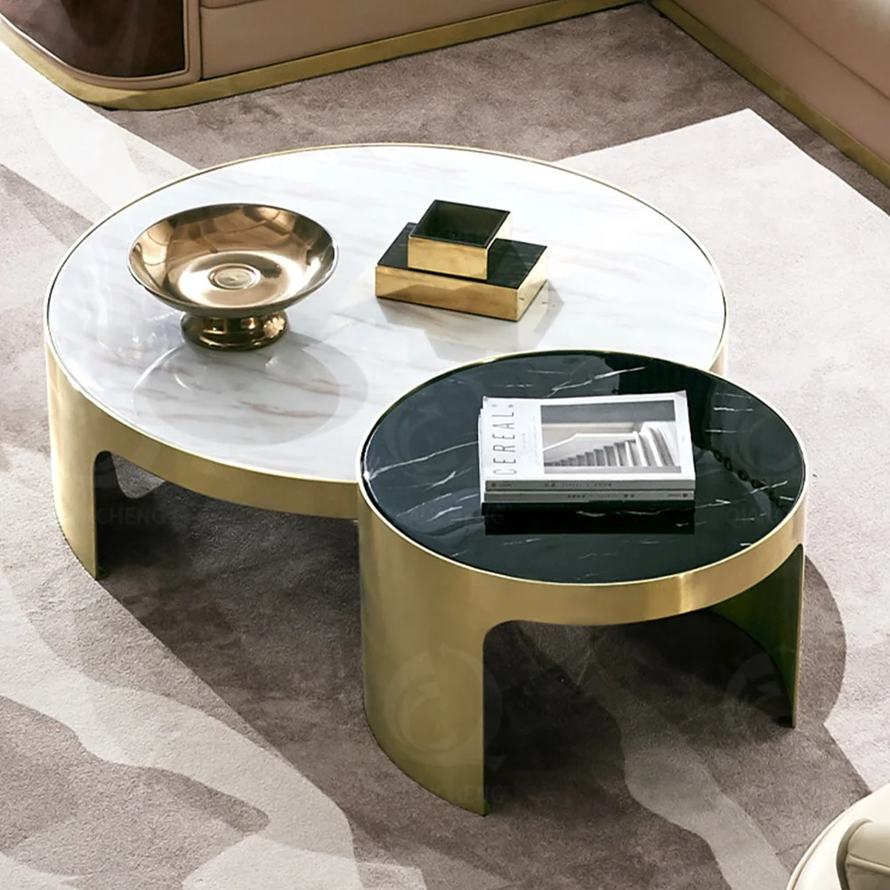 Роскошная мебель для гостиной, круглый журнальный столик с мраморной поверхностью