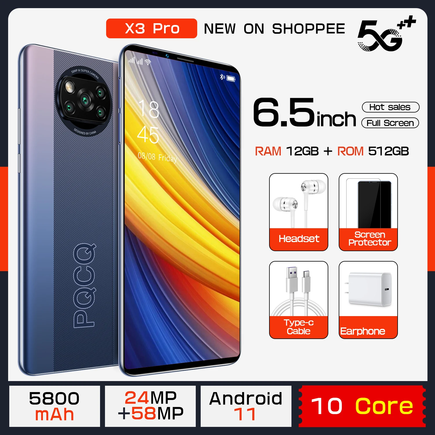 Мобильный телефон X3 PRO глобальная версия 4G 5G 12 Гб + 512 ГБ ...