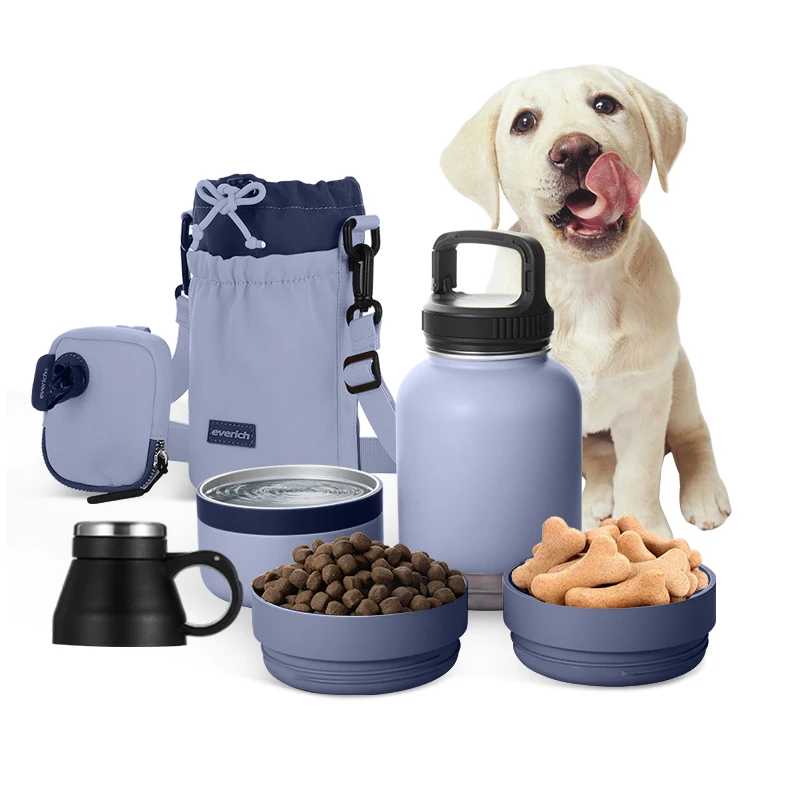 4 in 1 people pet dog water bottle 32oz water bottle stainless steel vacuum insulated drink bottle with food container